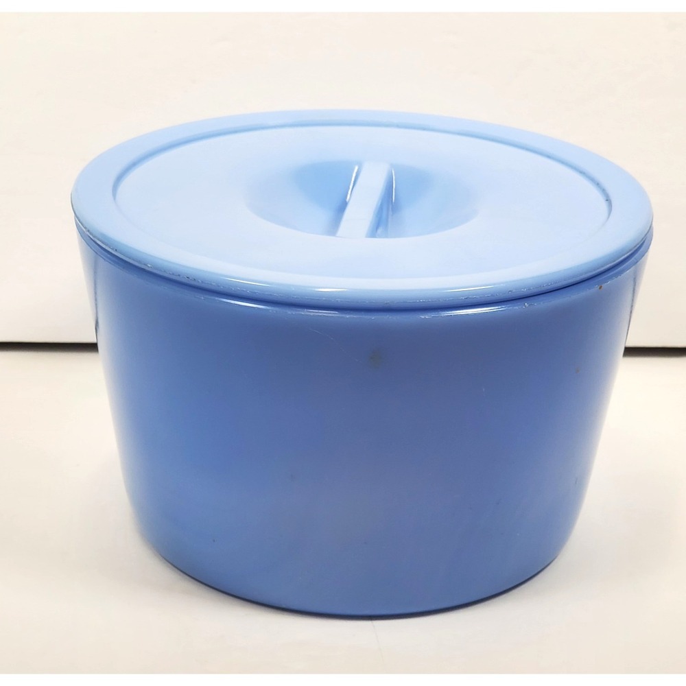 Vintage Refrigerator Dish or Grease Canister Jeannette Delphite Blue Glass CHIP